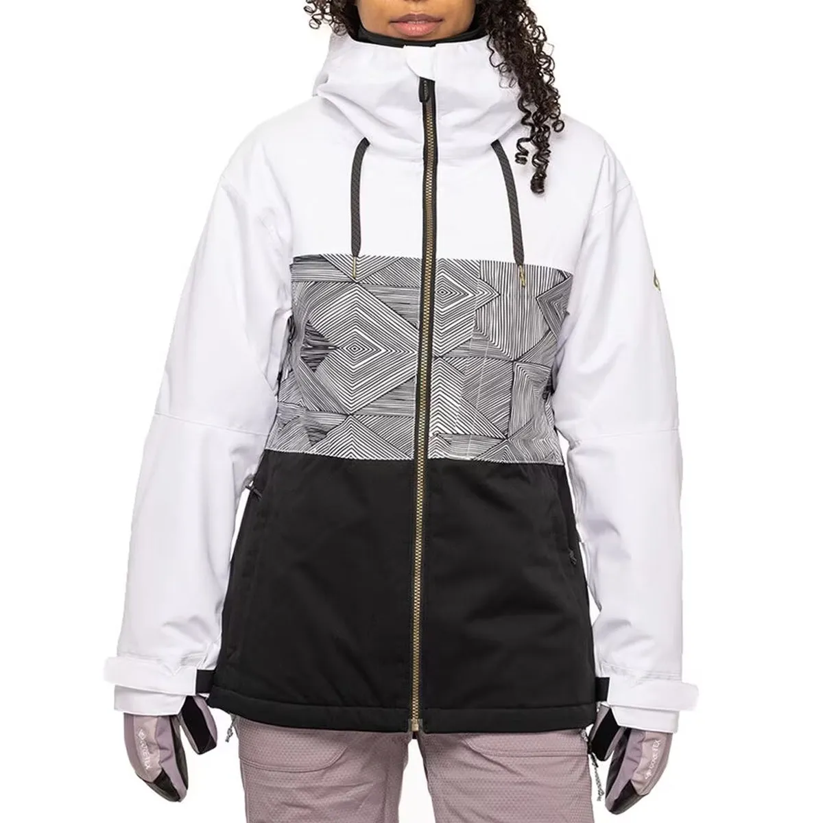 686 Womens Athena Insulated Snowboard Jacket - White Geo Colorblock