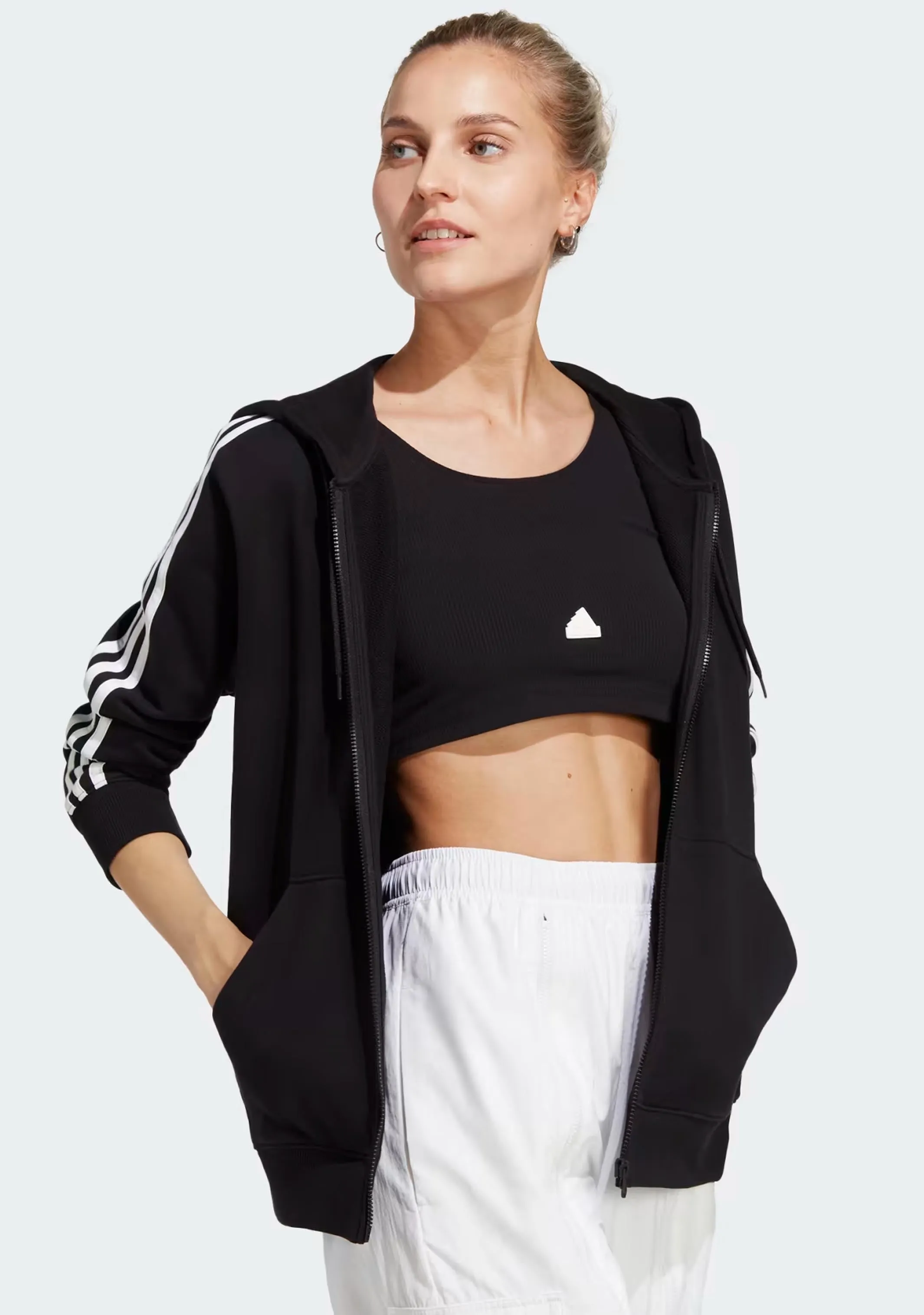 Adidas Womens Fleece 3-Stripes Full-Zip Hoodie <br> GM5567