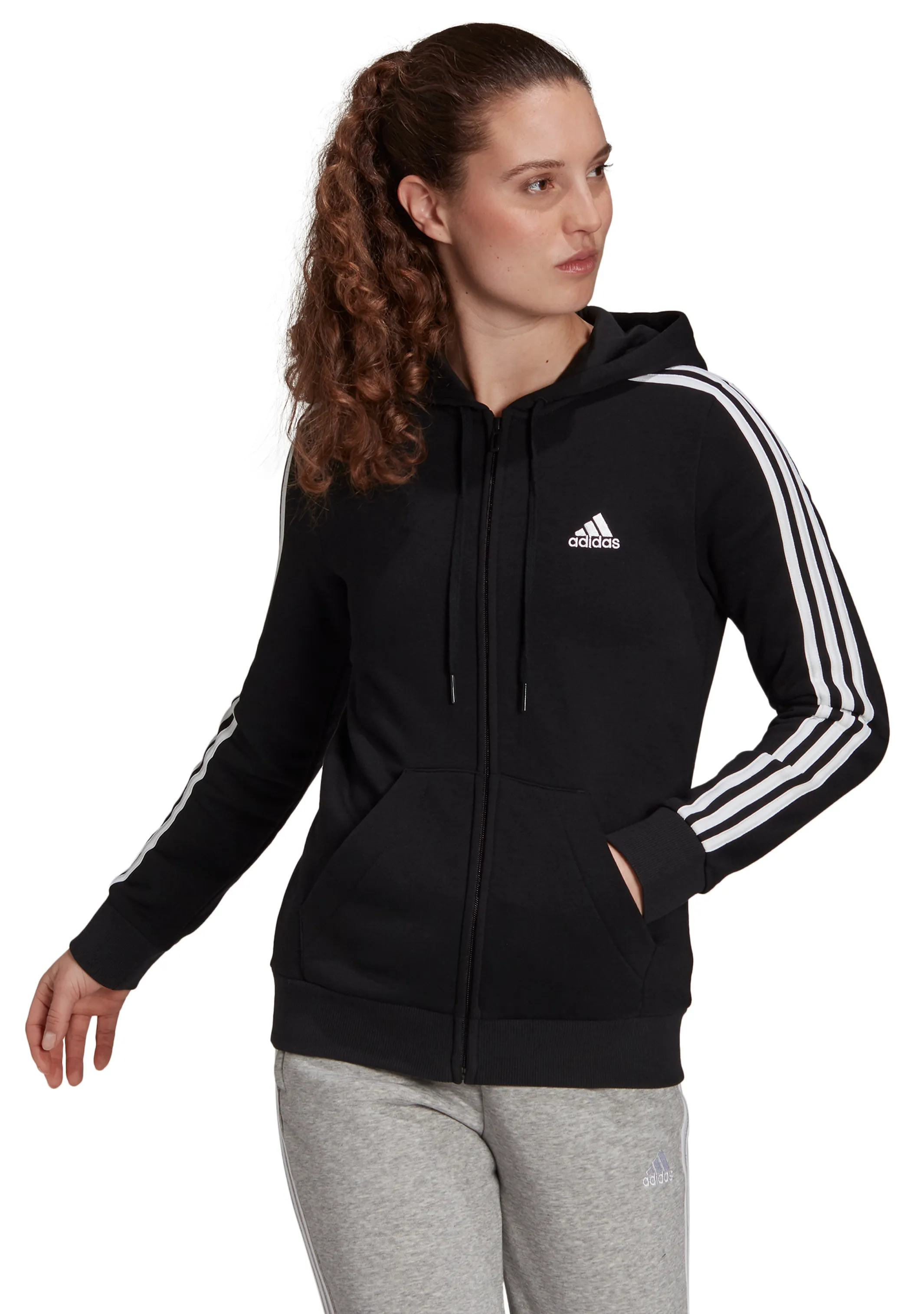 Adidas Womens Fleece 3-Stripes Full-Zip Hoodie <br> GM5567