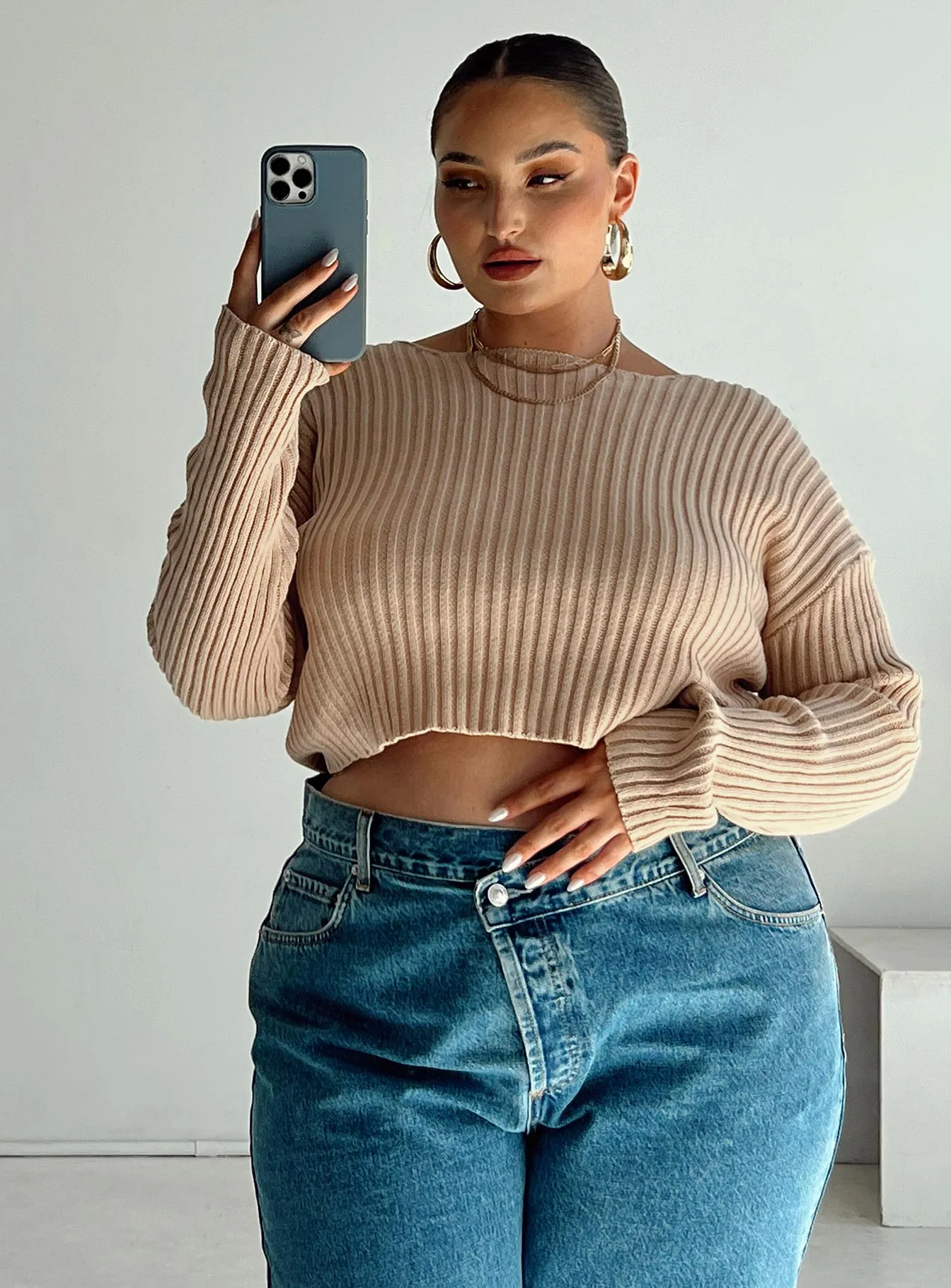 Alivia Cropped Sweater Beige Curve