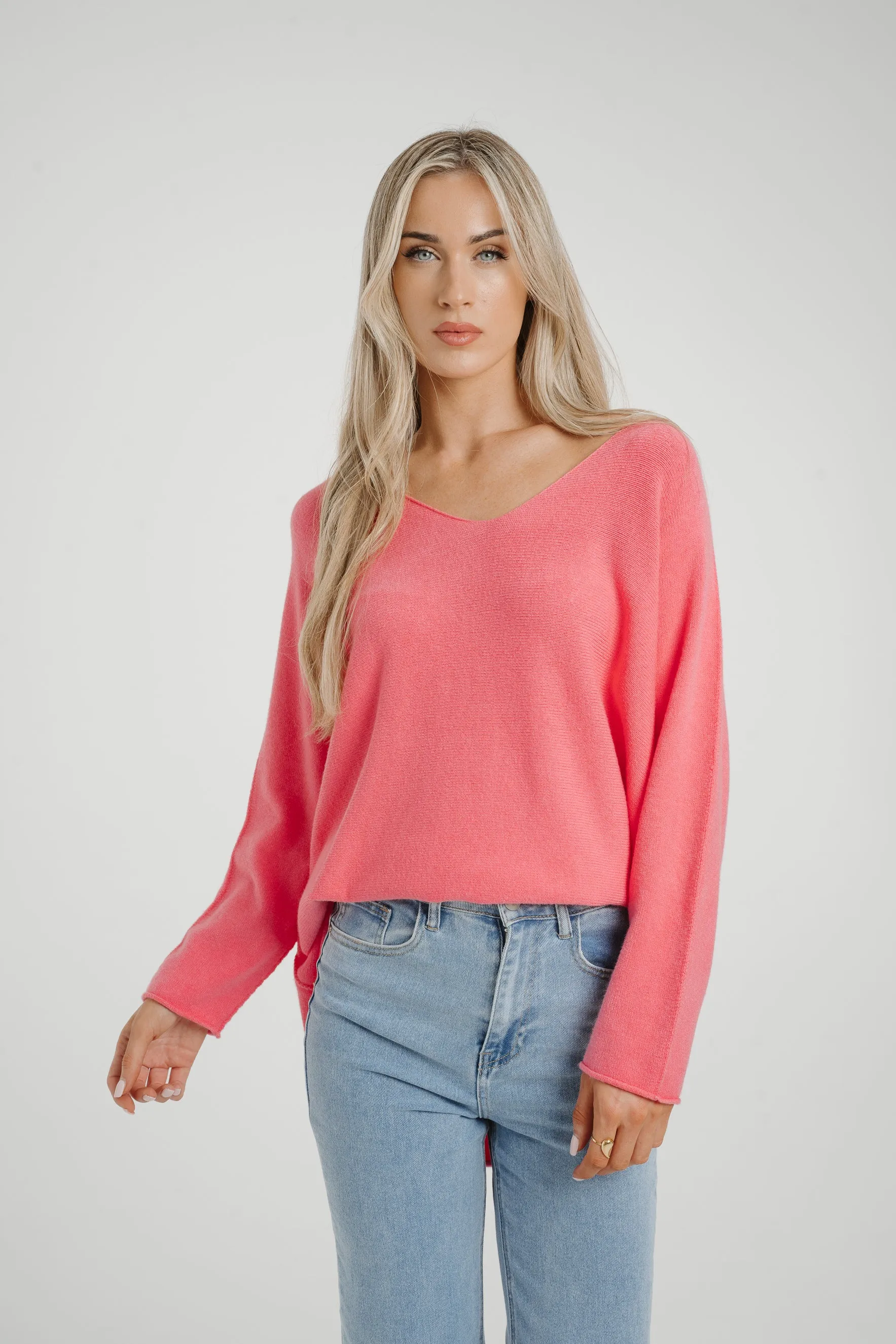 Amber V-Neck Jumper In Pink