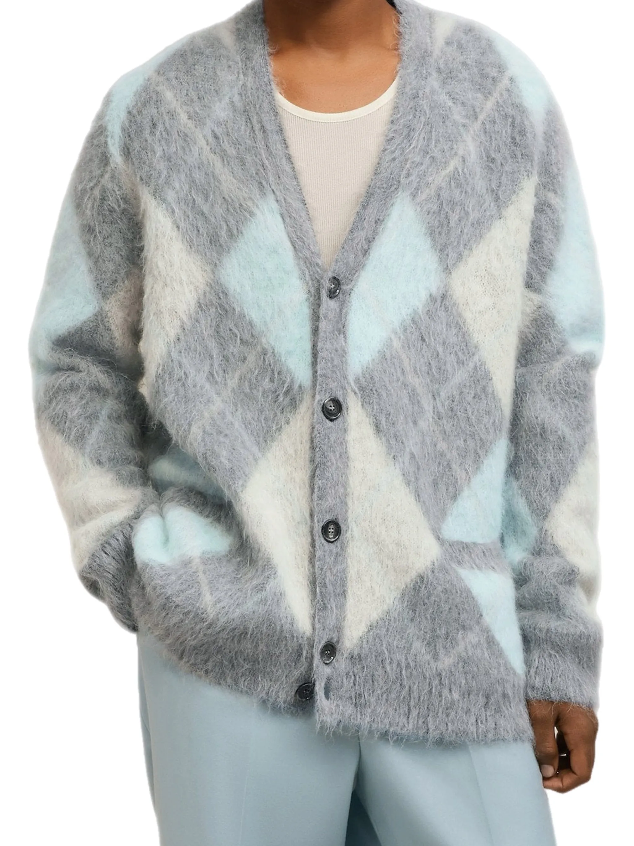 Ami Argyle Brushed Cardigan UKC018.KN0030