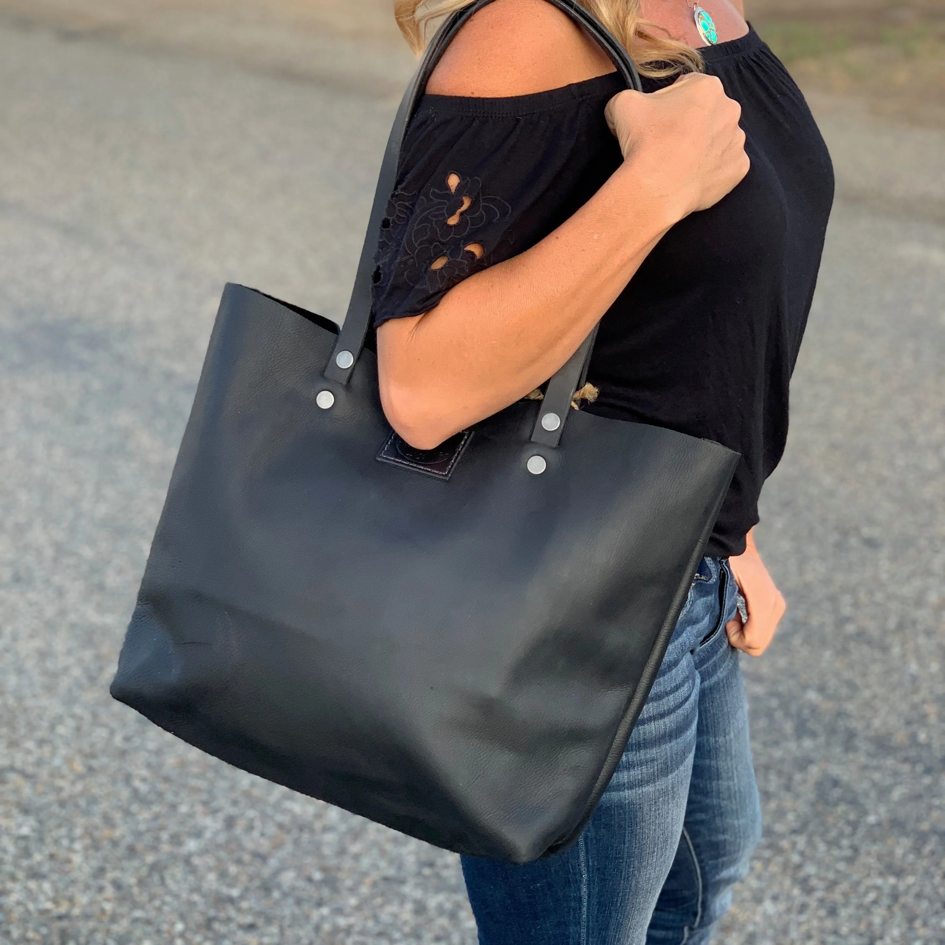 Black Leather Tote-Purse-Large