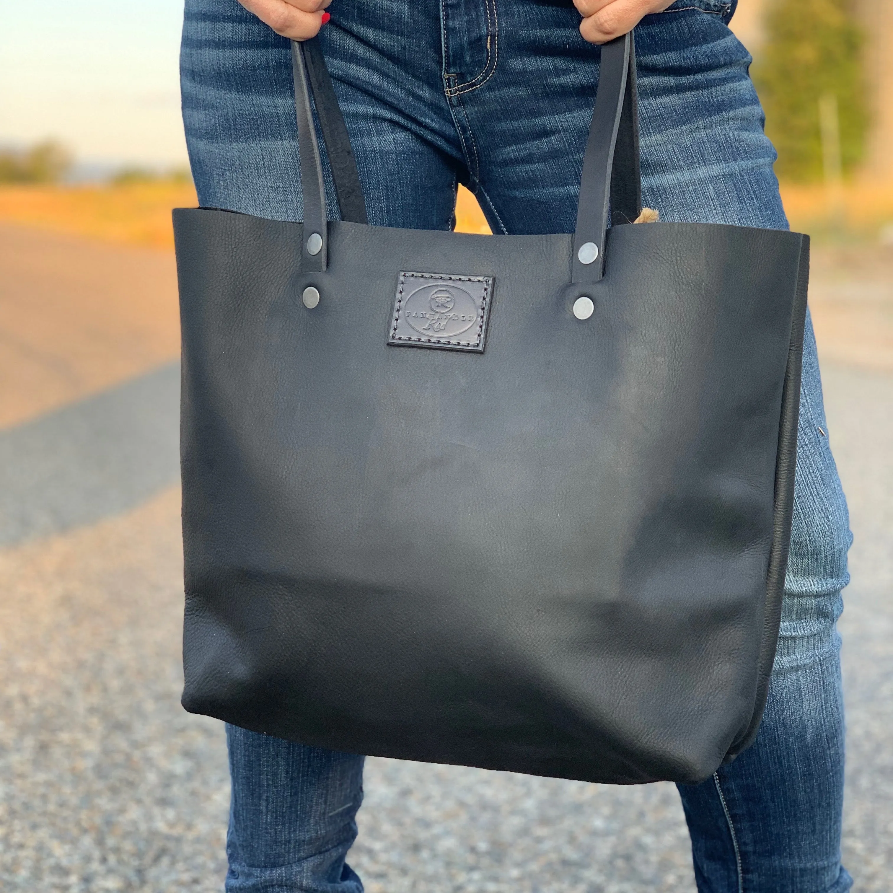 Black Leather Tote-Purse-Large