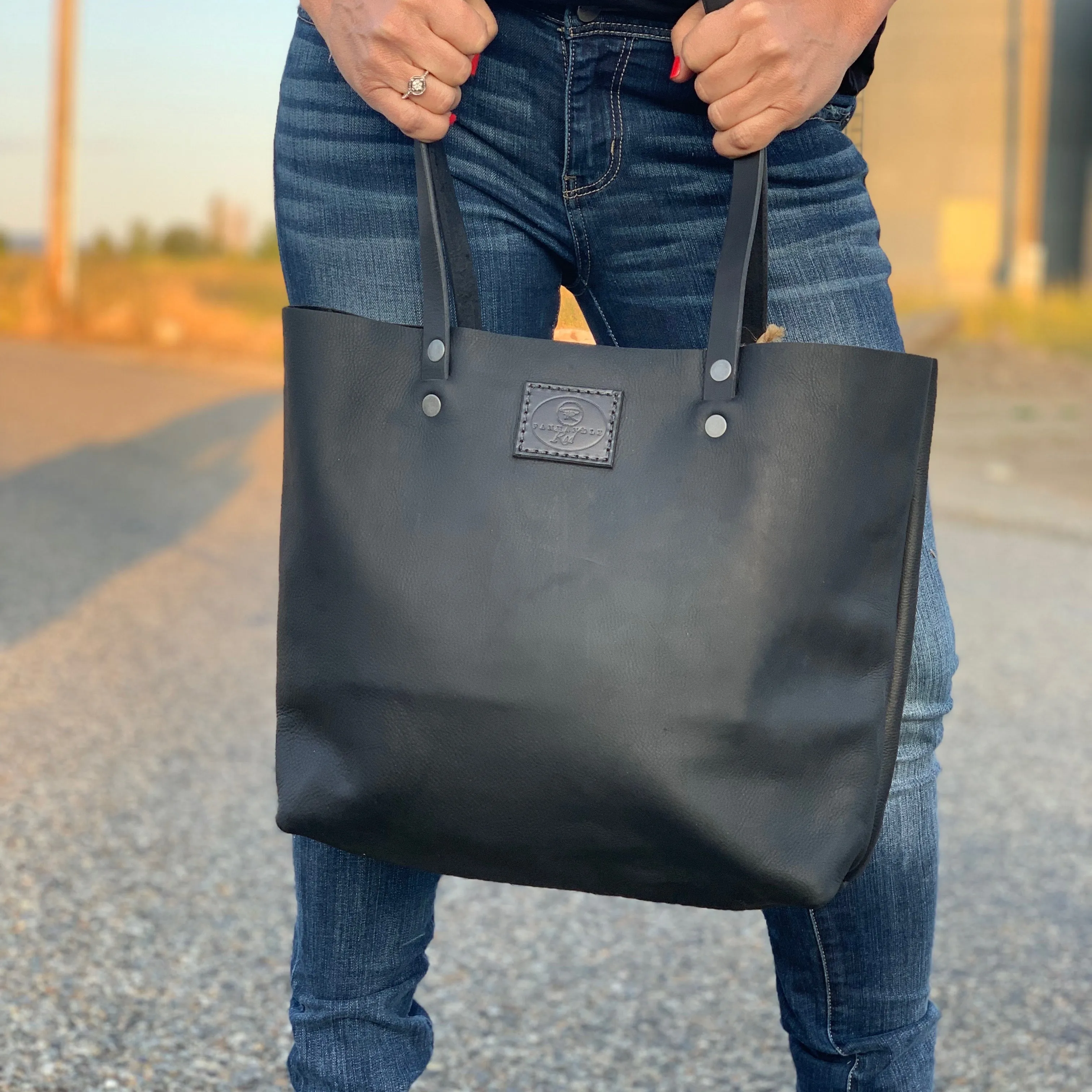 Black Leather Tote-Purse-Large