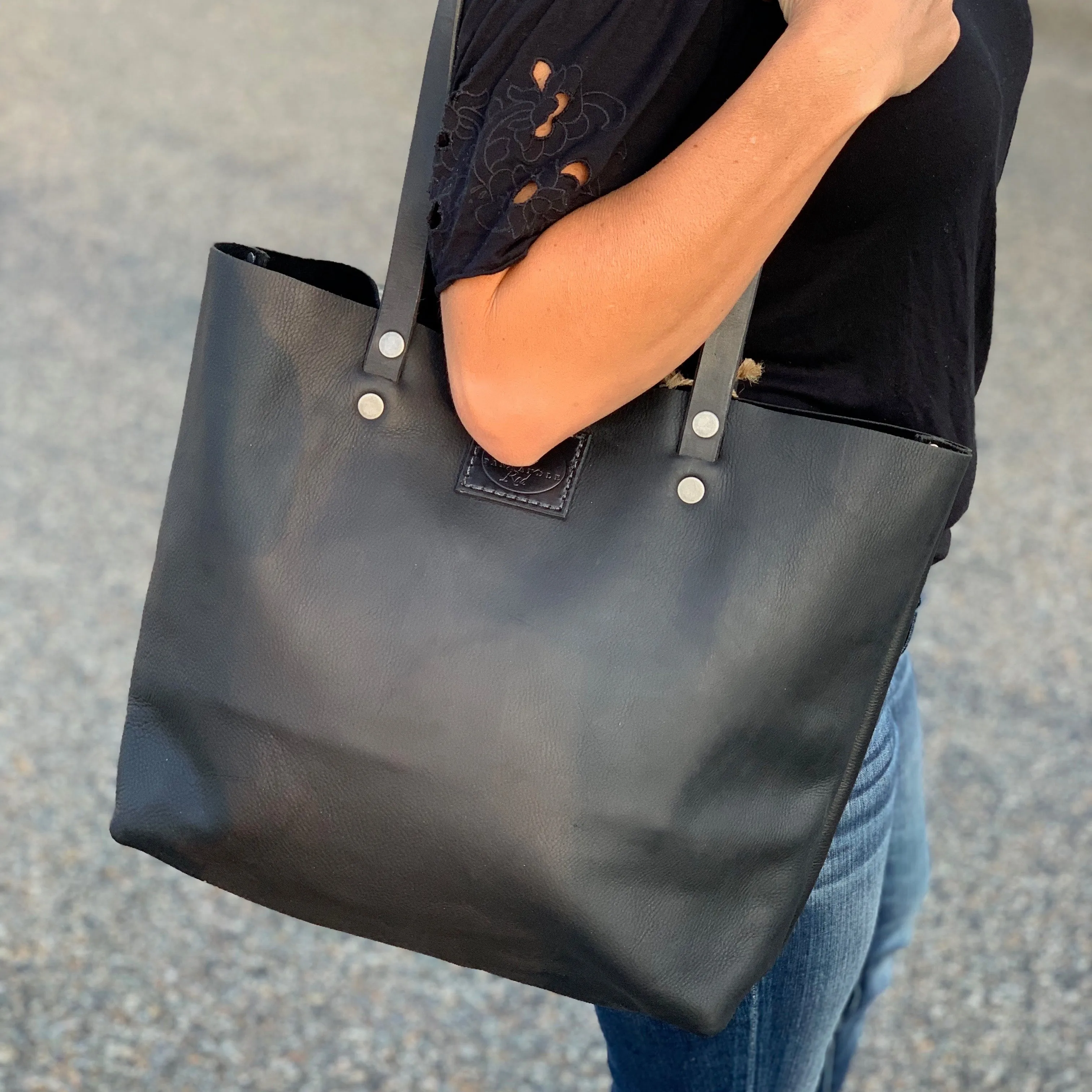 Black Leather Tote-Purse-Large