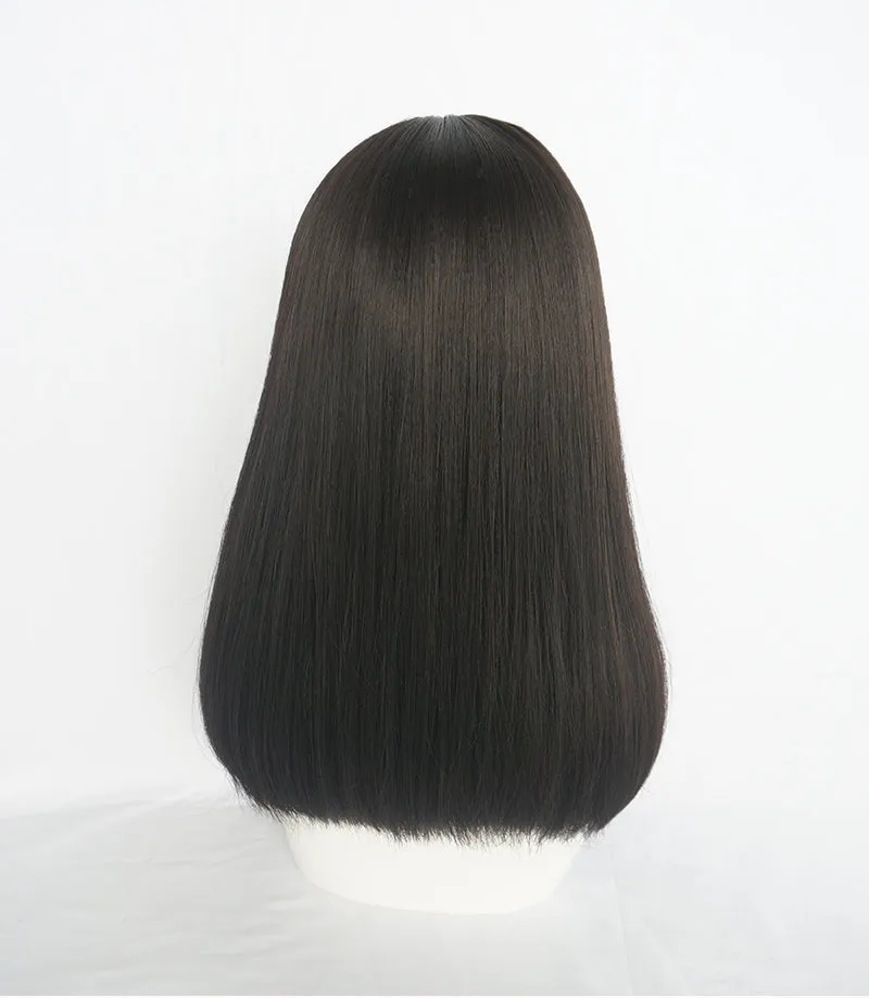 BLACK ROUND FACE LONG STRAIGHT WIG BY31096