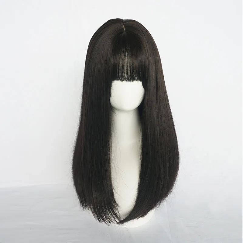 BLACK ROUND FACE LONG STRAIGHT WIG BY31096