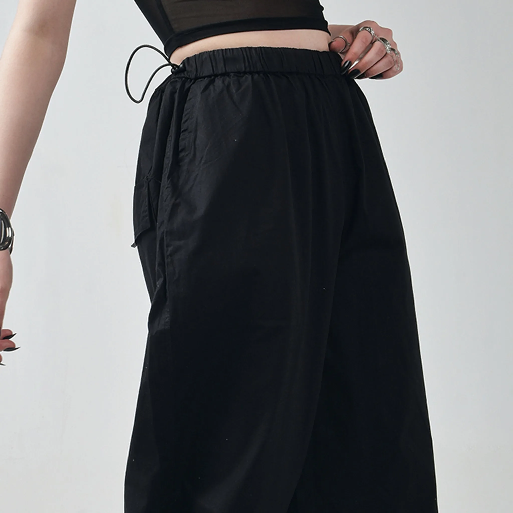 Black Ruffle Top & Black Parachute Pants