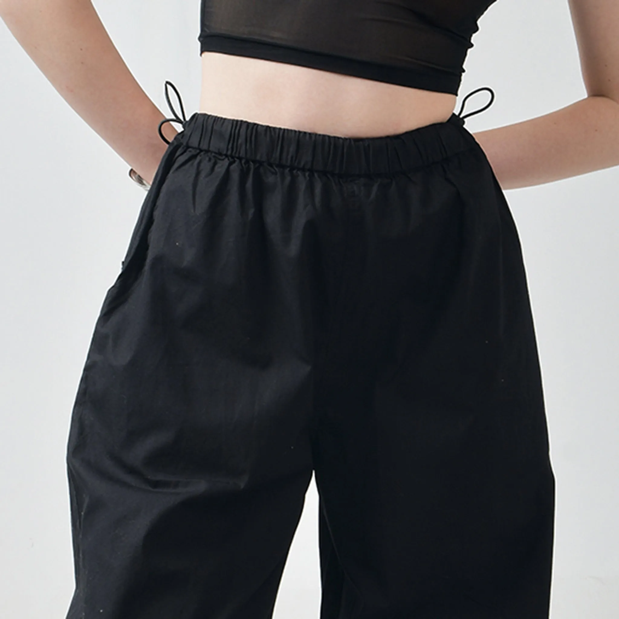 Black Ruffle Top & Black Parachute Pants