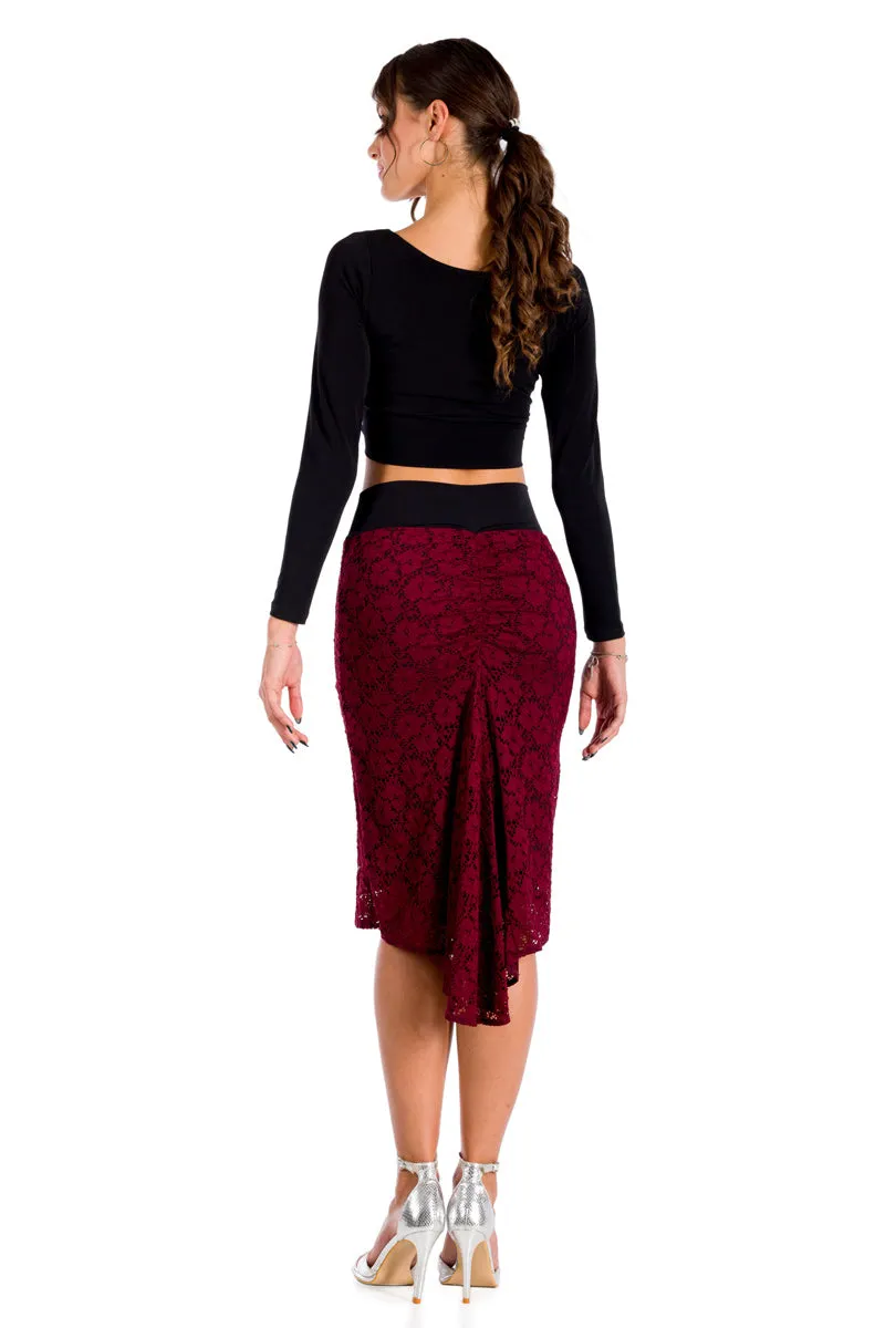 Burgundy Floral Lace Fishtail Tango Skirt