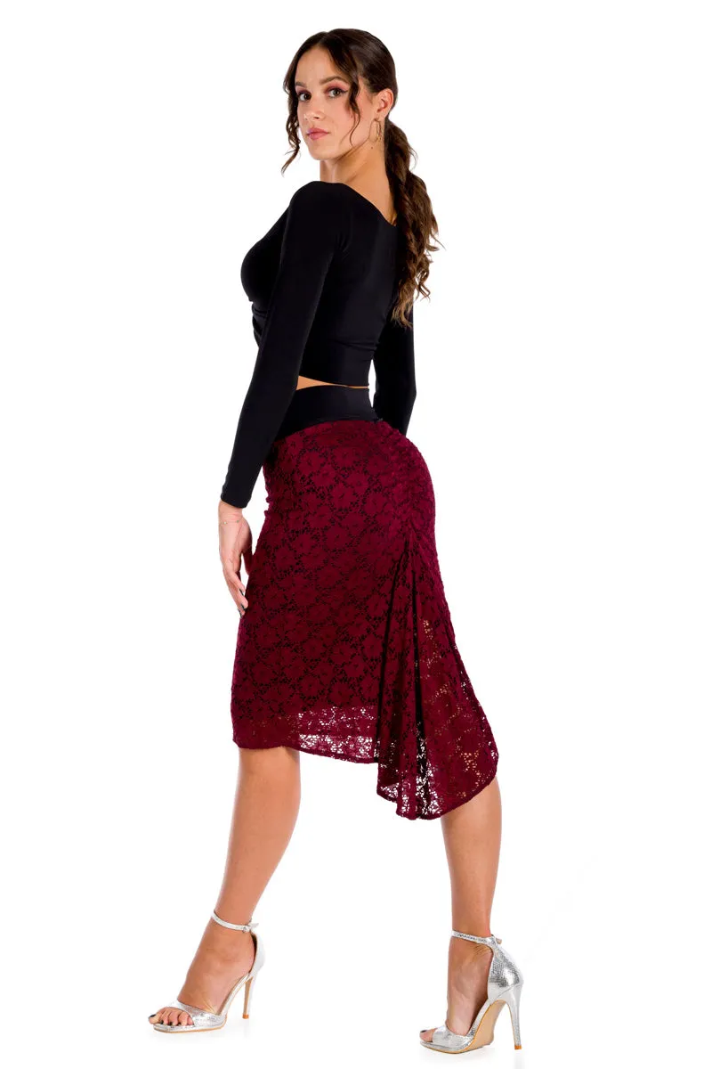 Burgundy Floral Lace Fishtail Tango Skirt