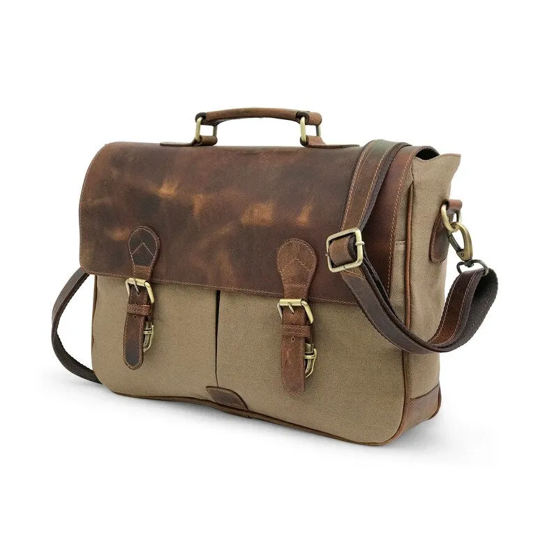 Canvas And Buffalo Leather Messenger Bag - Tan