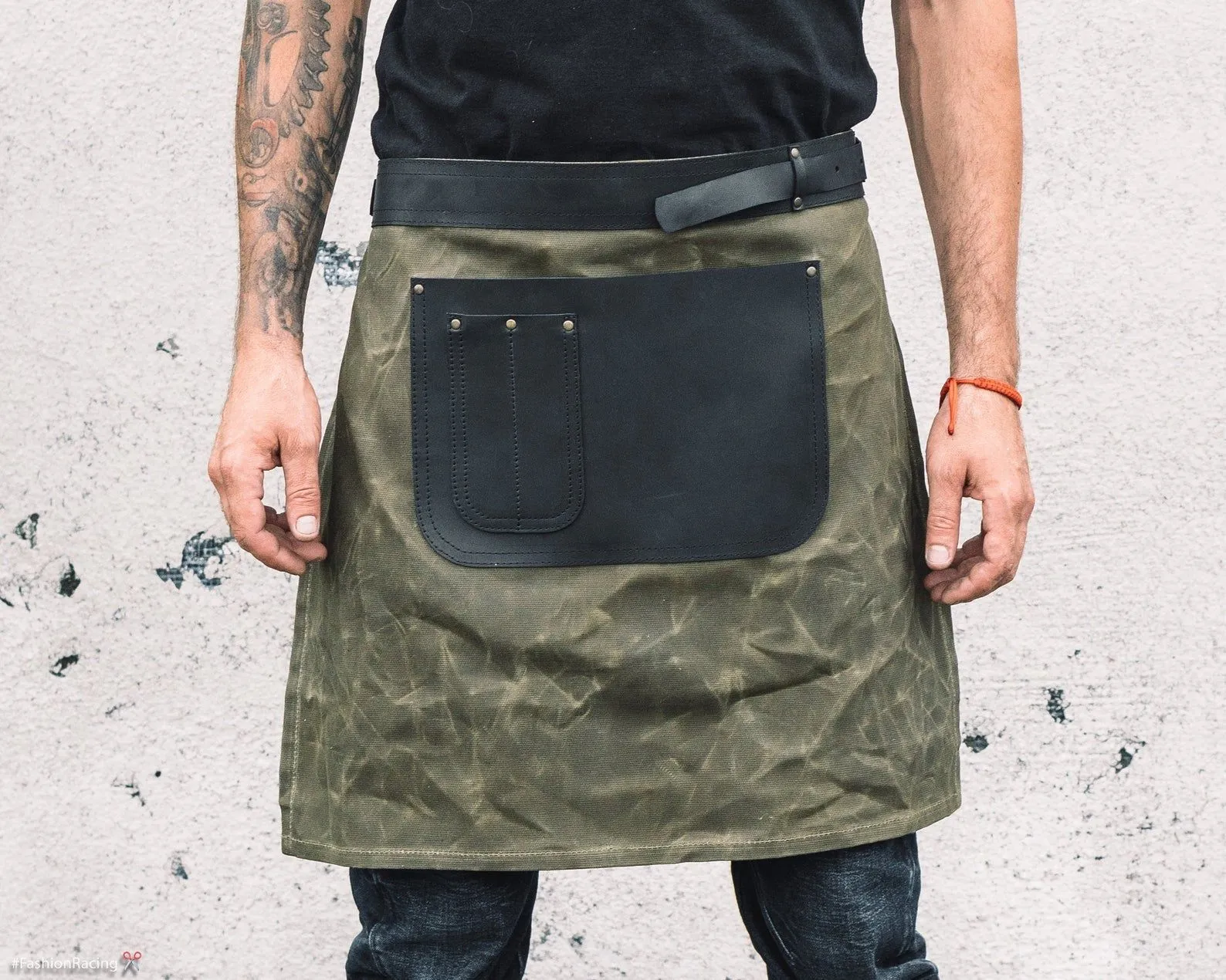 Canvas Half Waist Apron with Leather pockets | Handmade