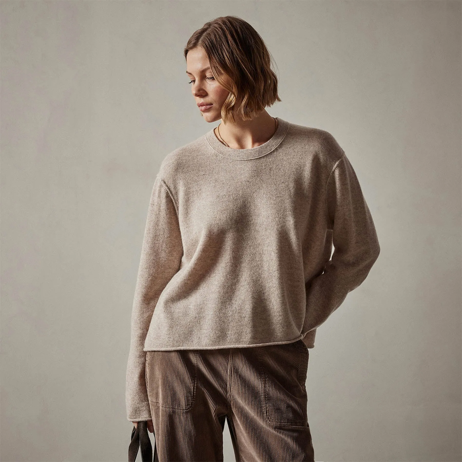 Cashmere Boxy Crew - Stone