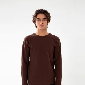 Classic Fit Waffle-Knit Long Sleeve Shirt Brown