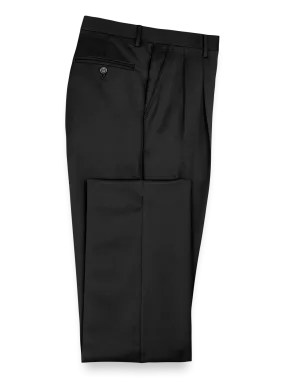 Classic Fit Wool Gabardine Pleated Pants - Black