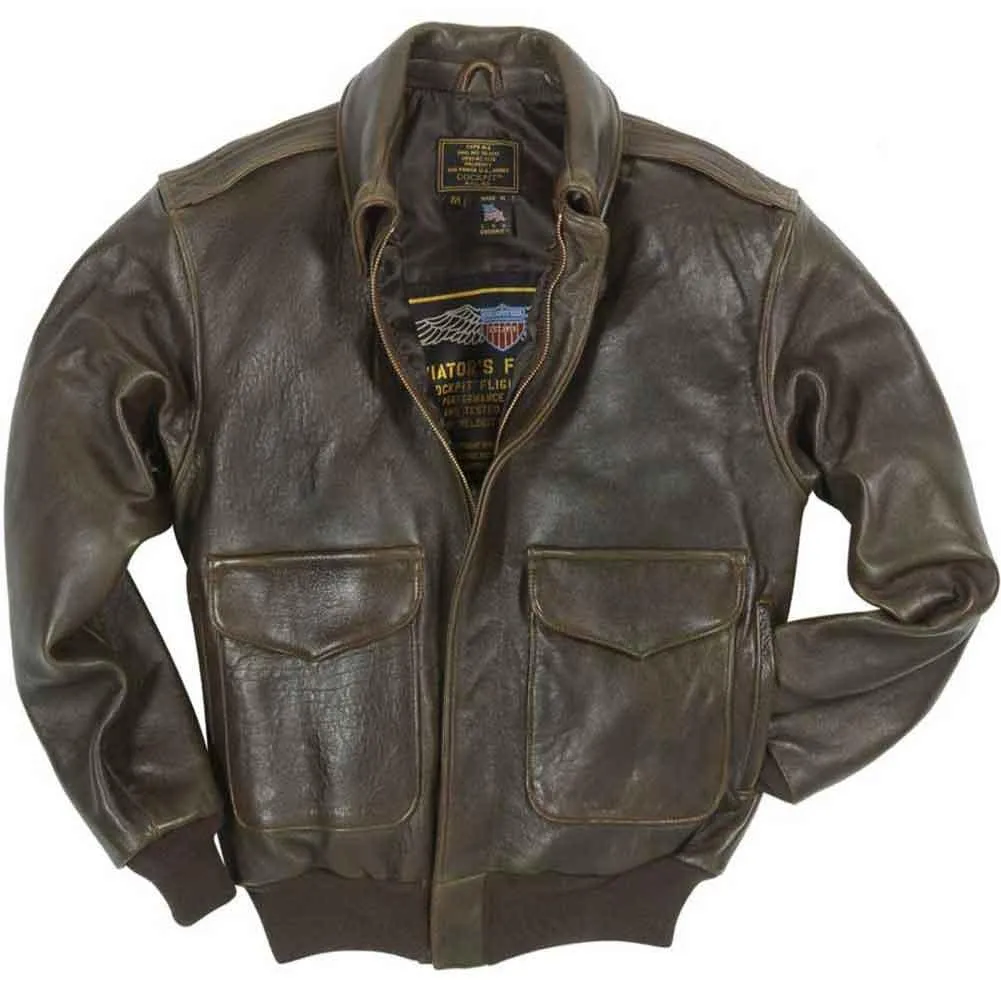 Cockpit USA Mens 100 Mission A-2 Lambskin Leather Flight Jacket