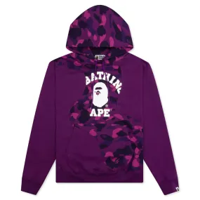 Color Camo College Cutting Relaxed Fit Hoodie - Purple