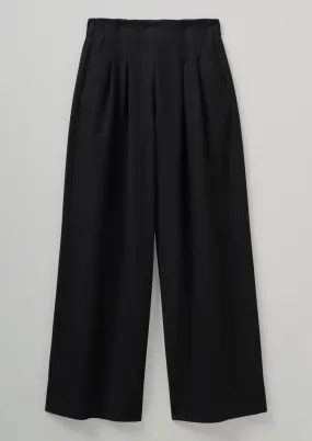 Corinne Wool Cotton Herringbone Wide Leg Pants | Black