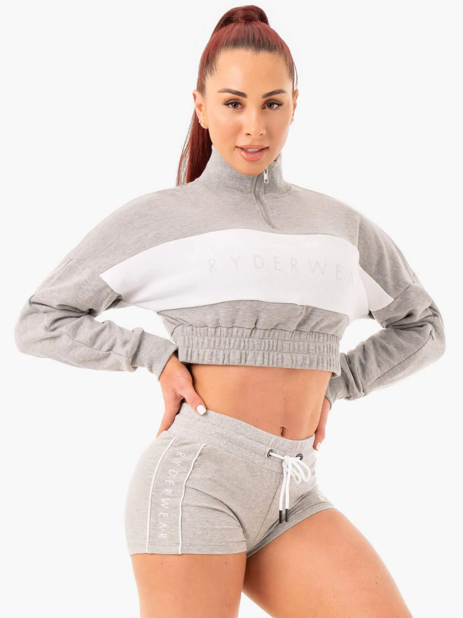 Cropped Track Jumper - Grey Marl