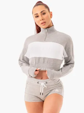 Cropped Track Jumper - Grey Marl