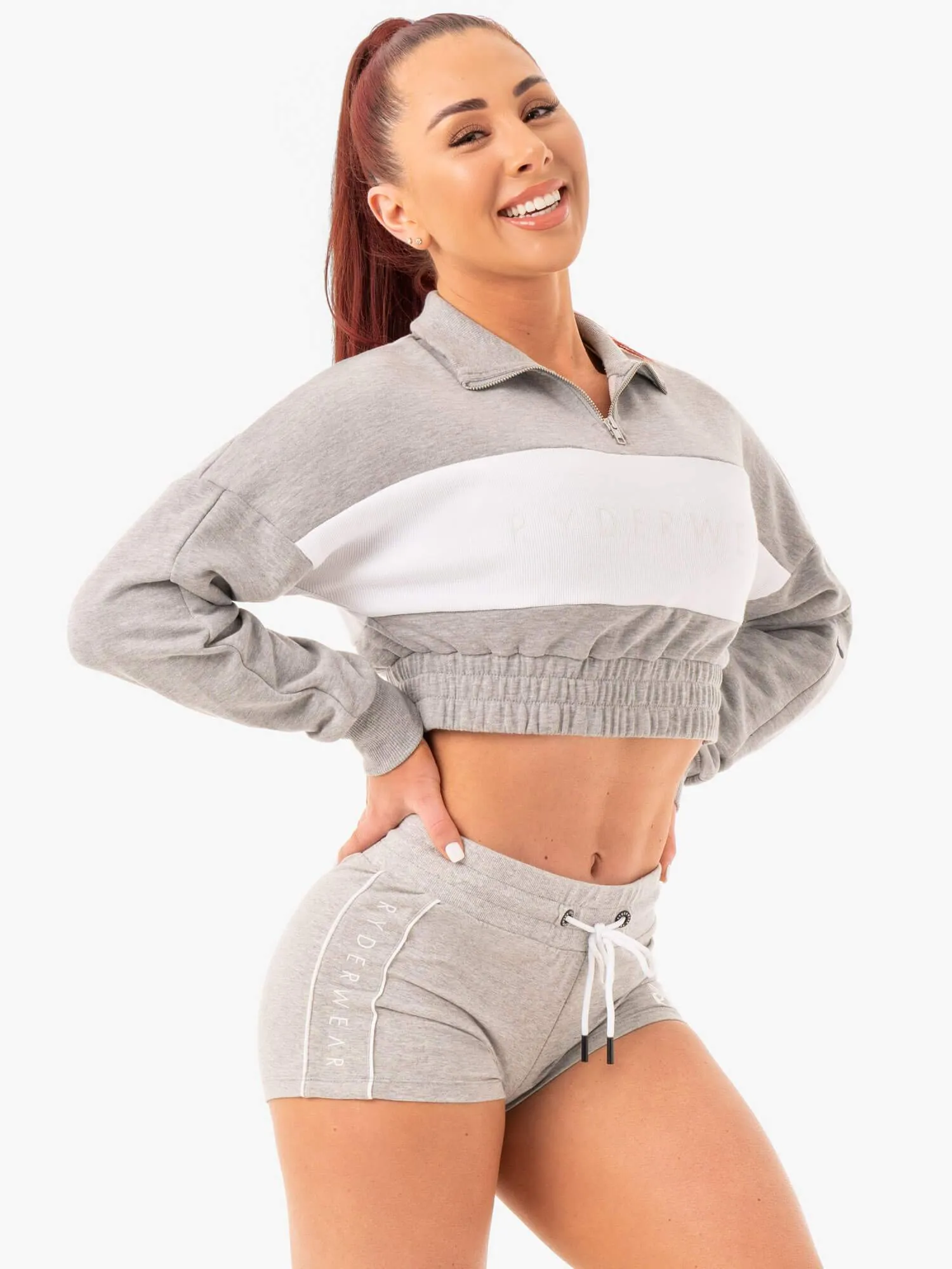 Cropped Track Jumper - Grey Marl