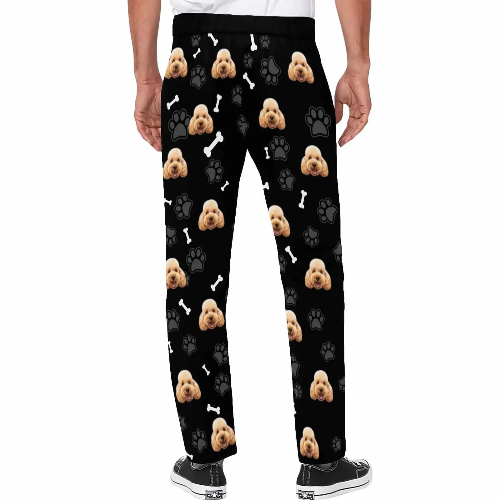 Custom Pet Face Dog Bone Paw Print Men's Casual Jogger Athletic Long Pants Casual Trousers