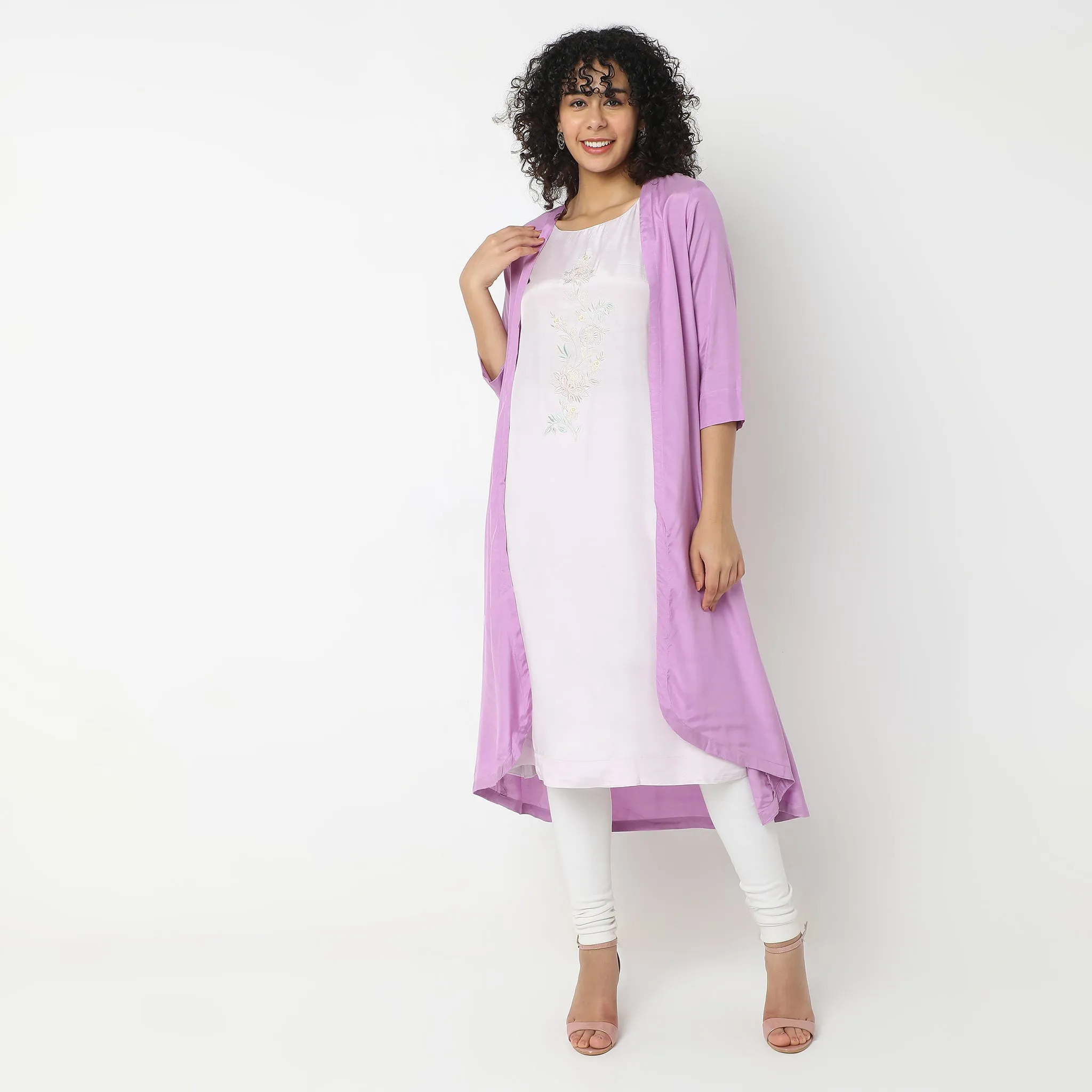 Flare Fit Embroidered Kurta Jacket