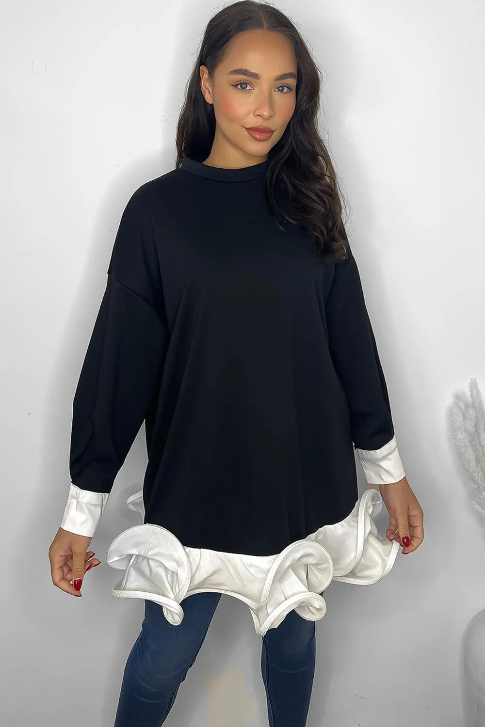 Frilled Hem Sweatshirt Dress