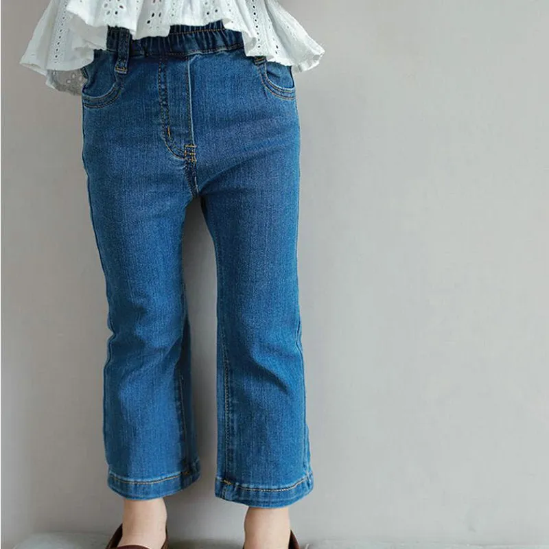 Girls' Solid Color Pocket Bell Denim Pants