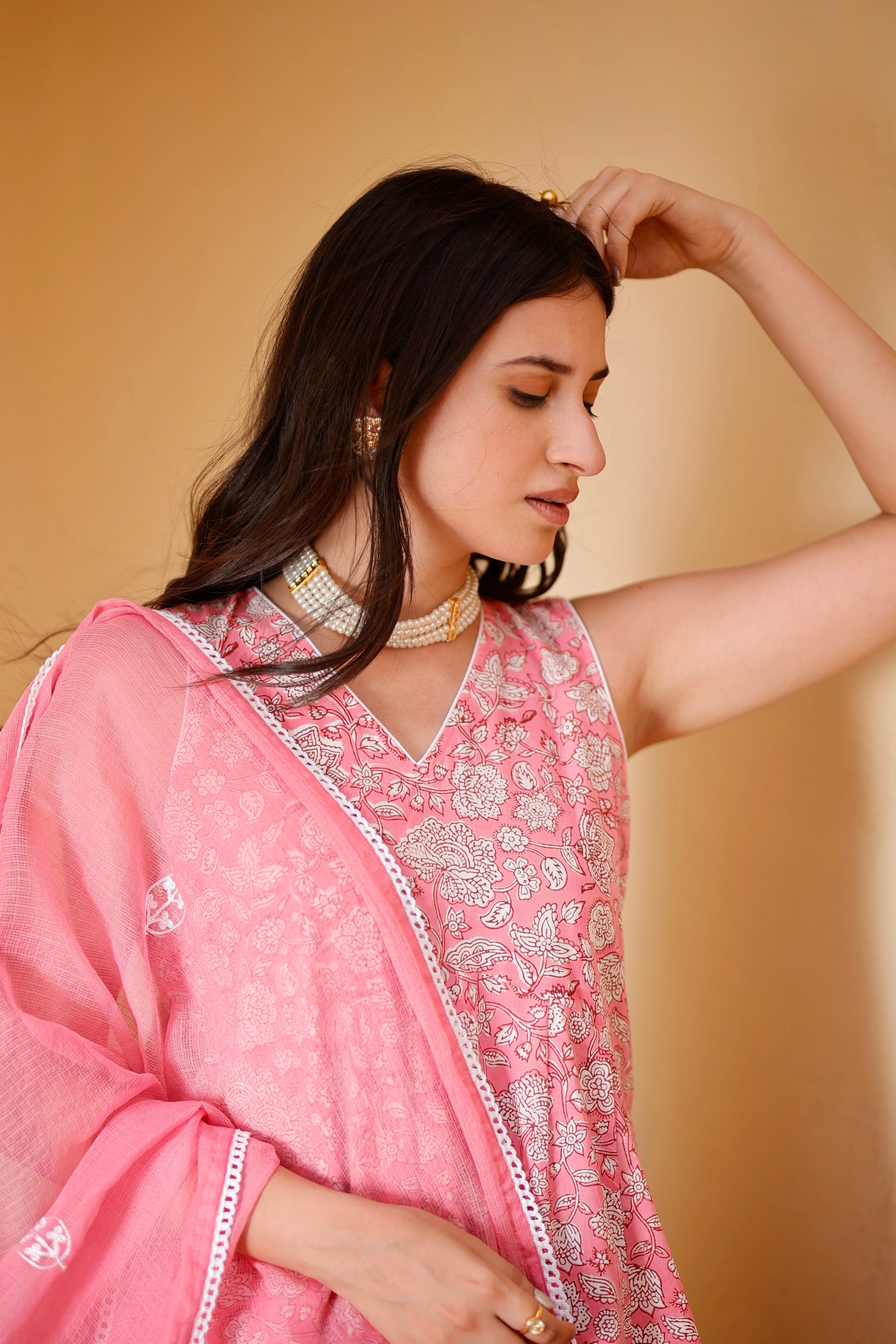 Glory pink cotton anarkali set