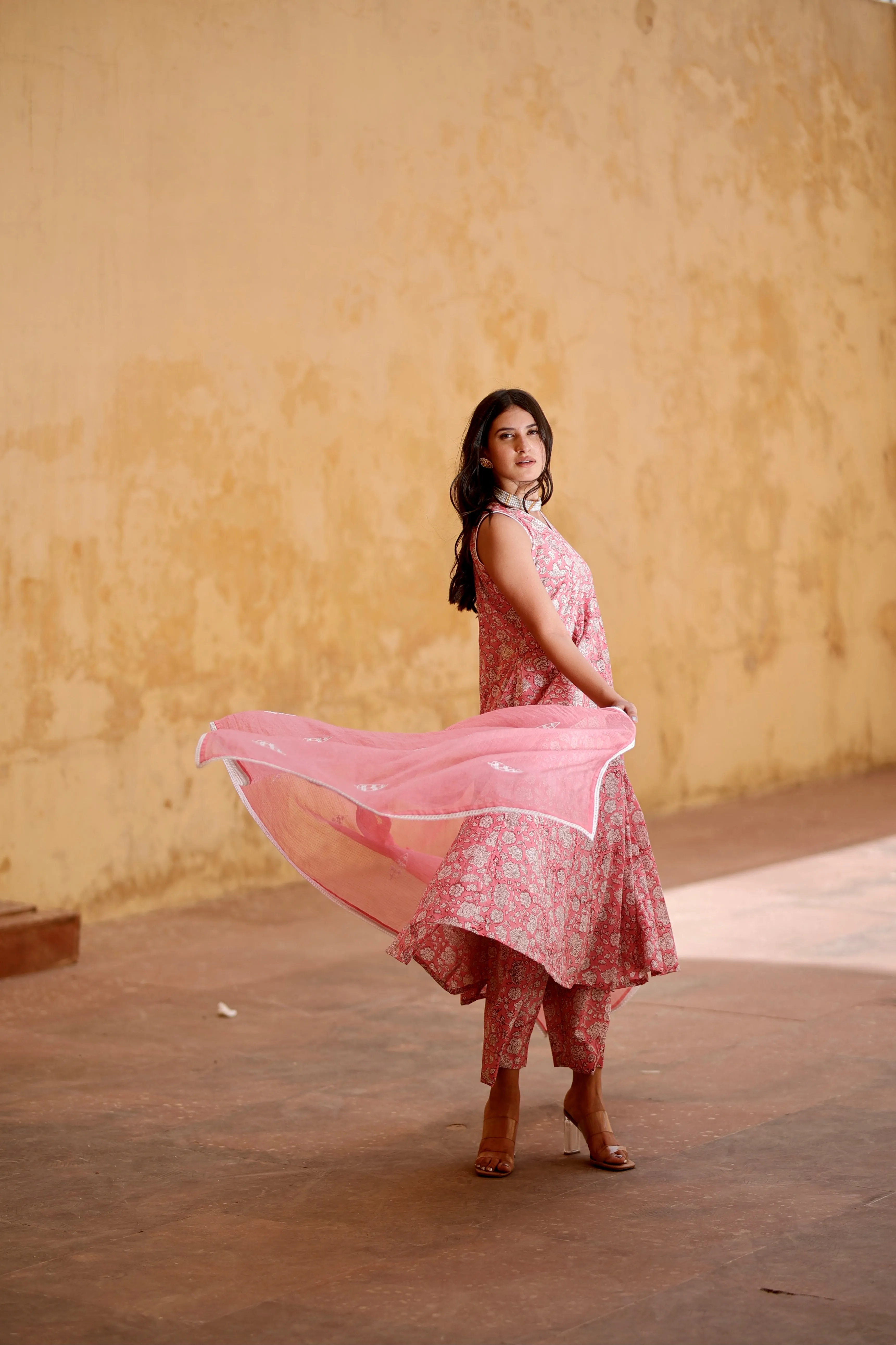 Glory pink cotton anarkali set