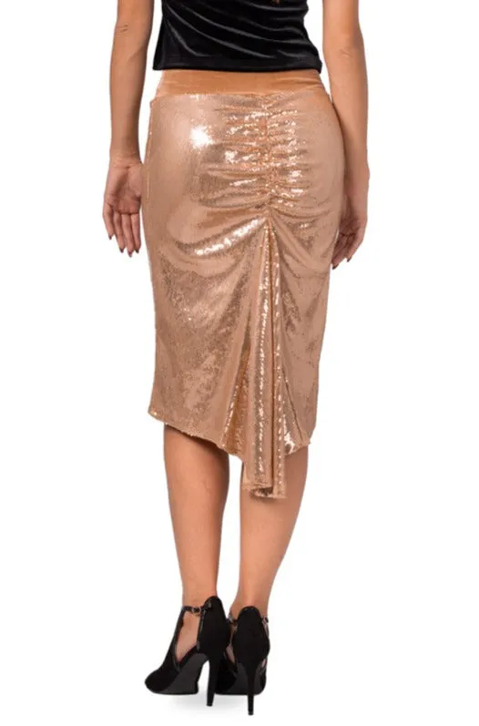 Gold Paillette Fishtail Skirt With Velvet Waistband