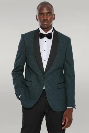 Green Shawl Lapel Sparkly Tuxedo Jacket - Wessi