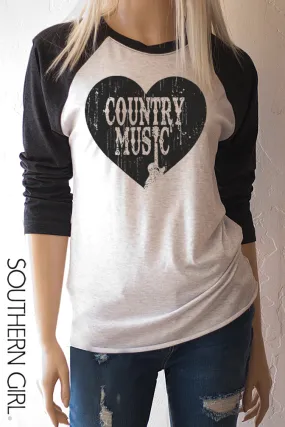 Heart Country Music Baseball Tee