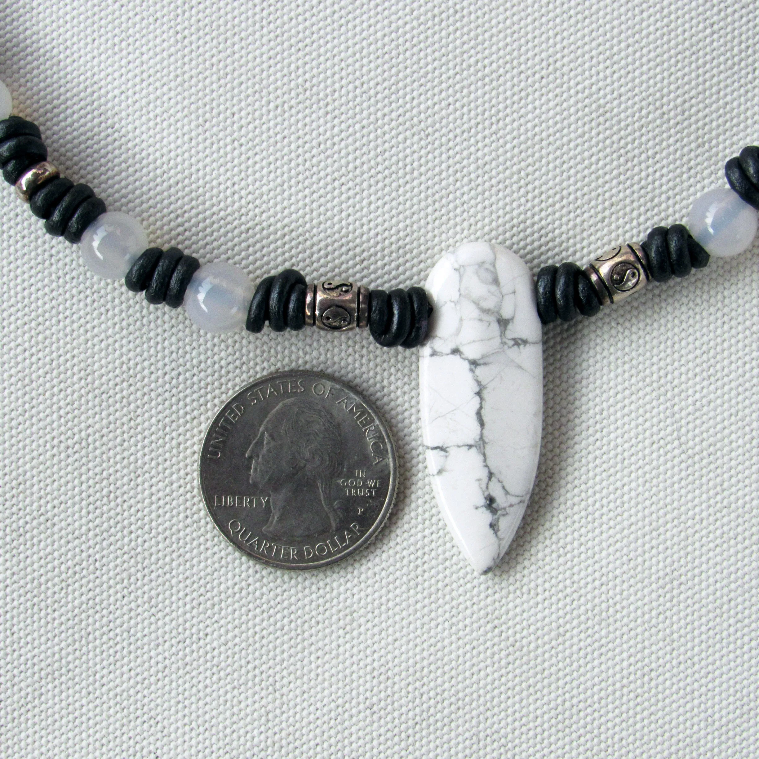 Howlite, White Agate gemstone with Sterling Silver Leather Necklace