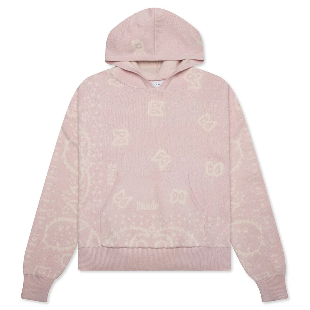 Knit Bandana Hoodie - Pink/White