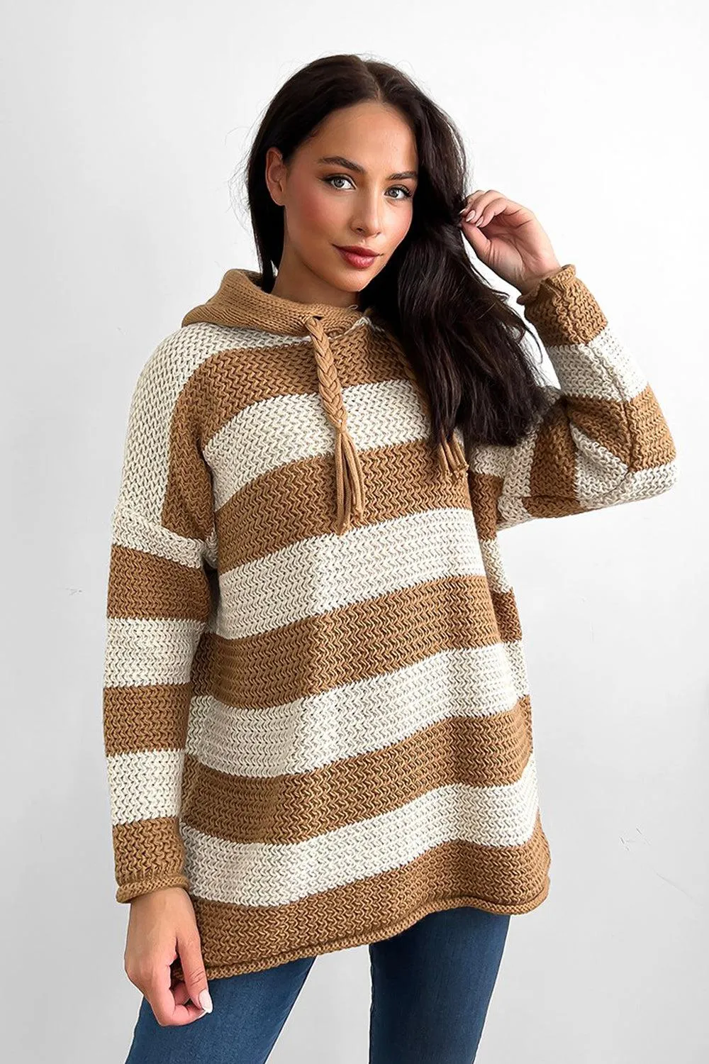 Large Stripes Pattern Hooded Pullover