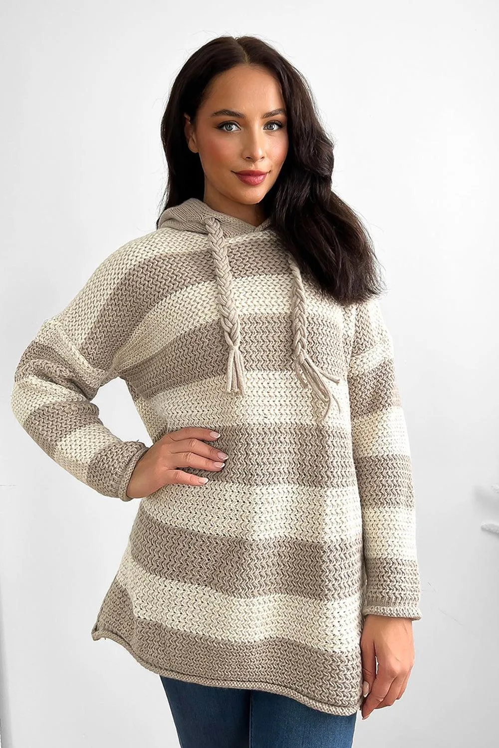 Large Stripes Pattern Hooded Pullover