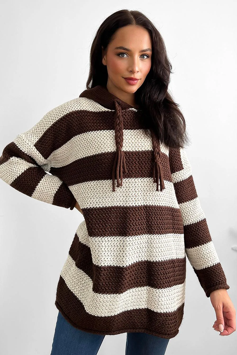 Large Stripes Pattern Hooded Pullover