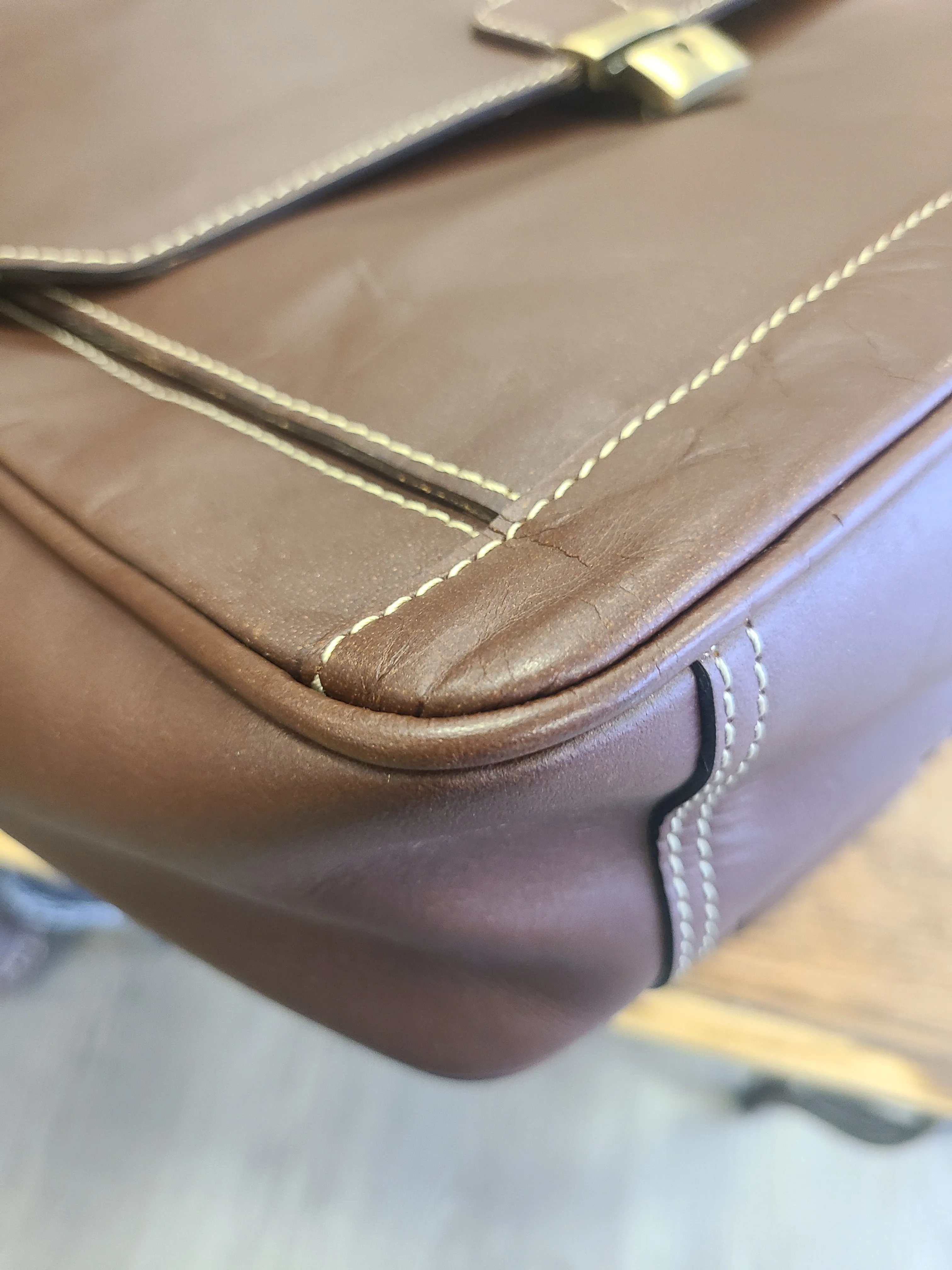 Leather Stitched Messenger Bag - Chocolate