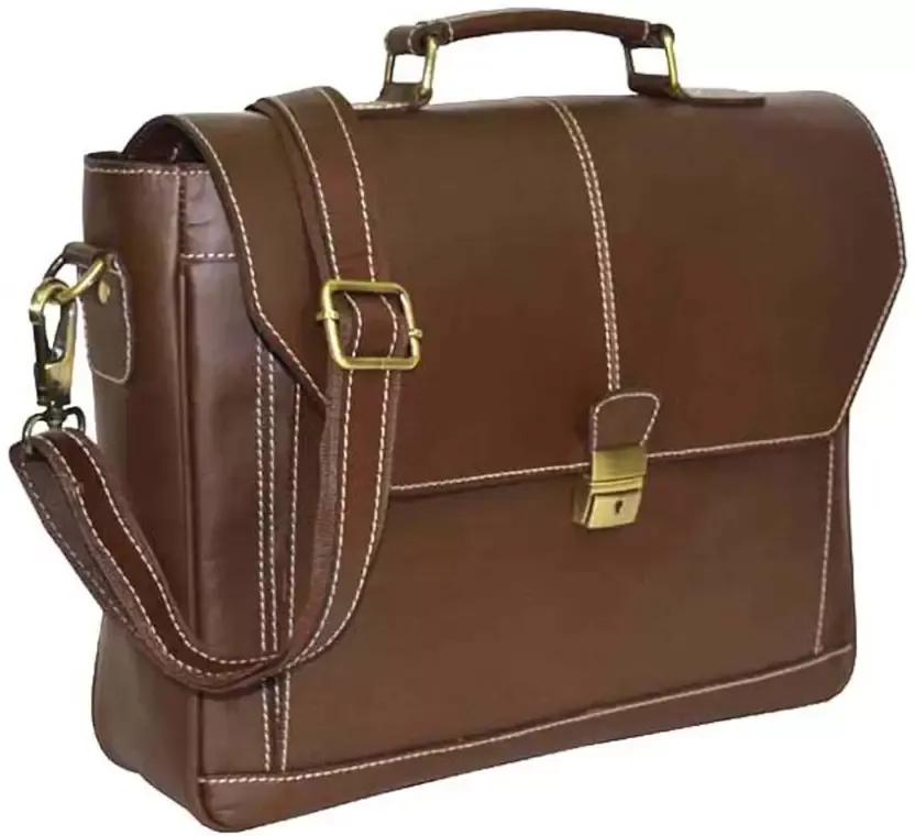 Leather Stitched Messenger Bag - Chocolate