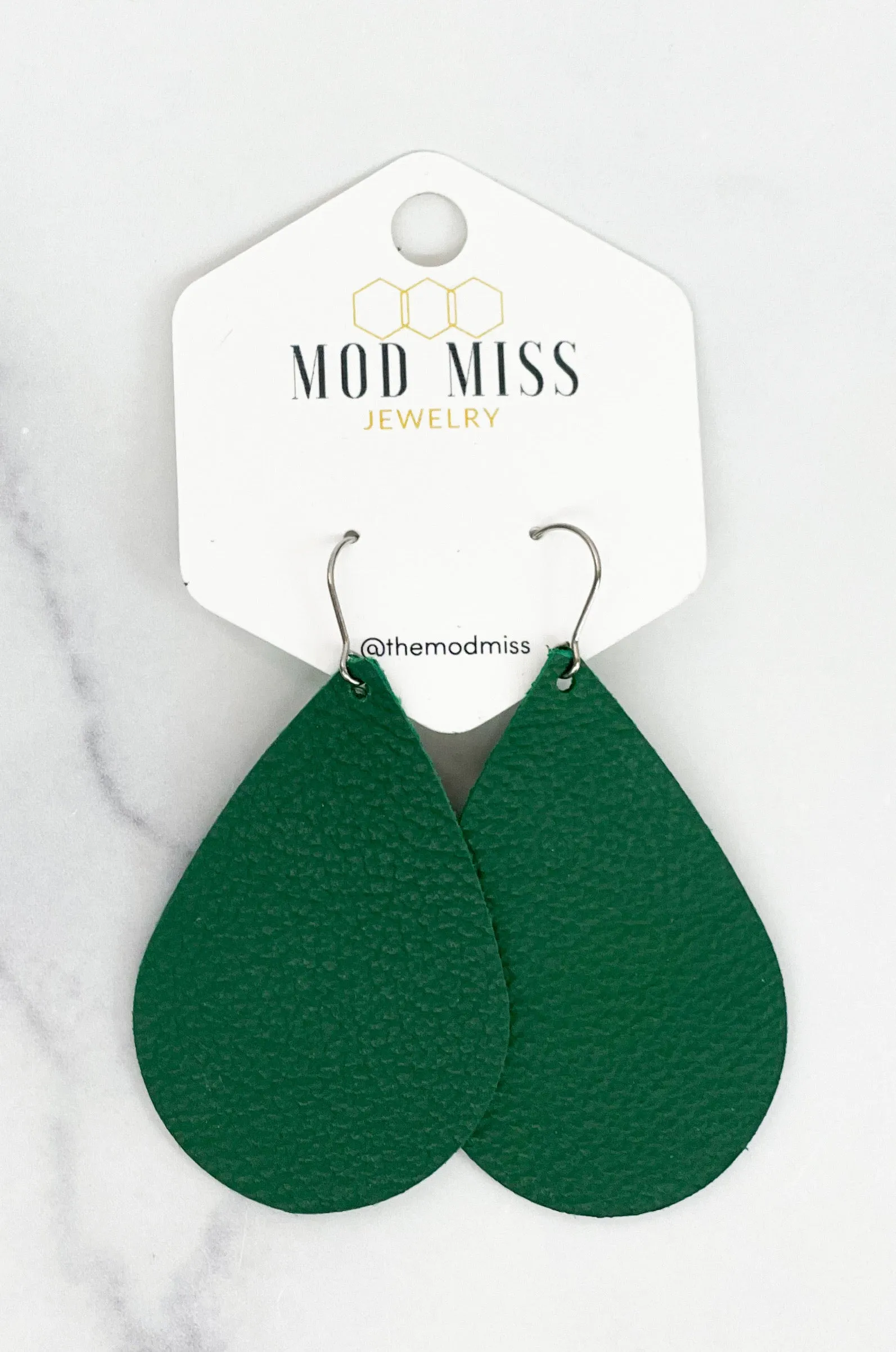 Leather Teardrop Earring Kelly Green