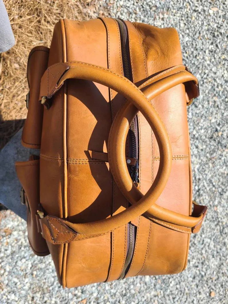 Leather Travel Shoulder Bag With Handles