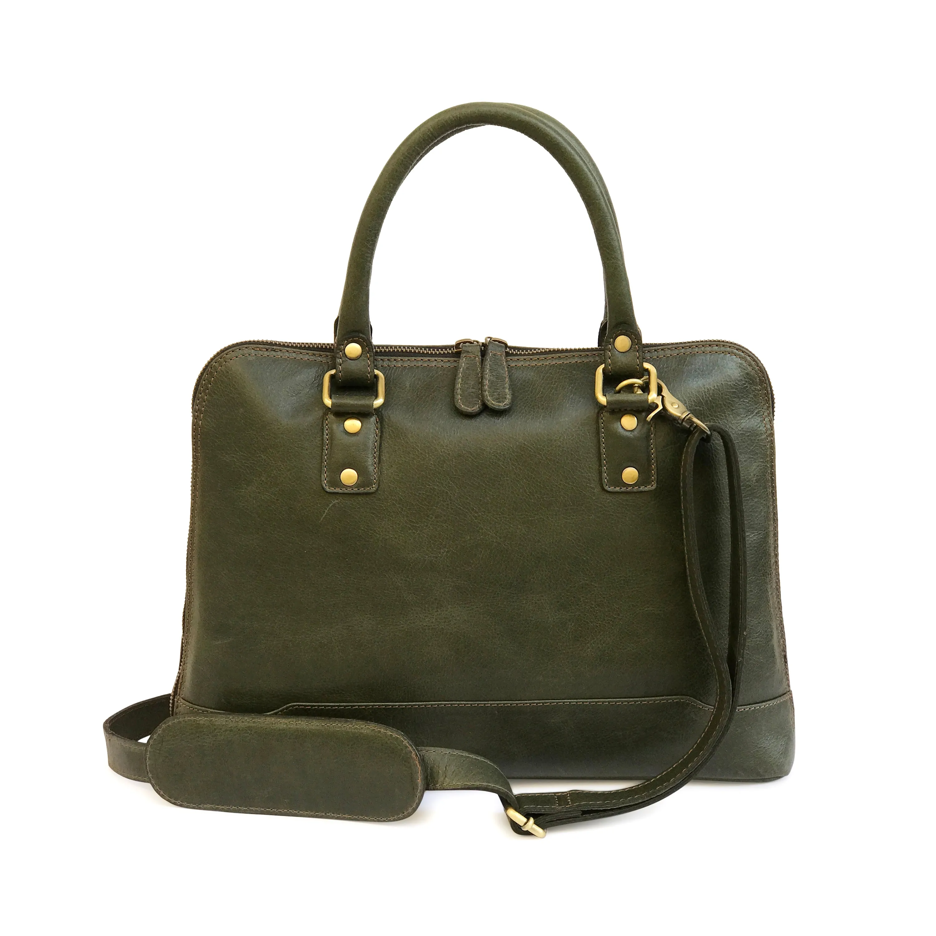 Modern Brazilian Leather Laptop Bag - Forest Green