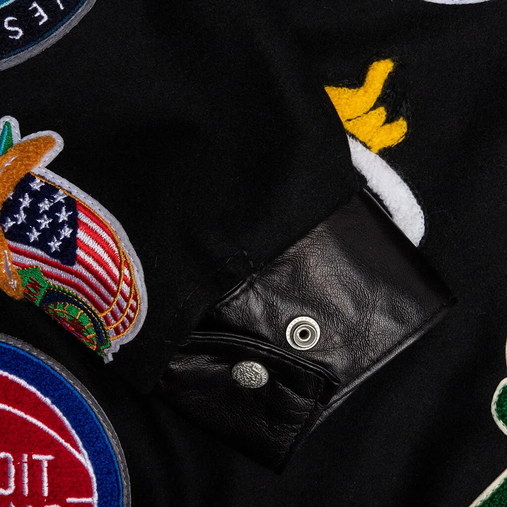 NBA Collage Wool & Leather Jacket - Black