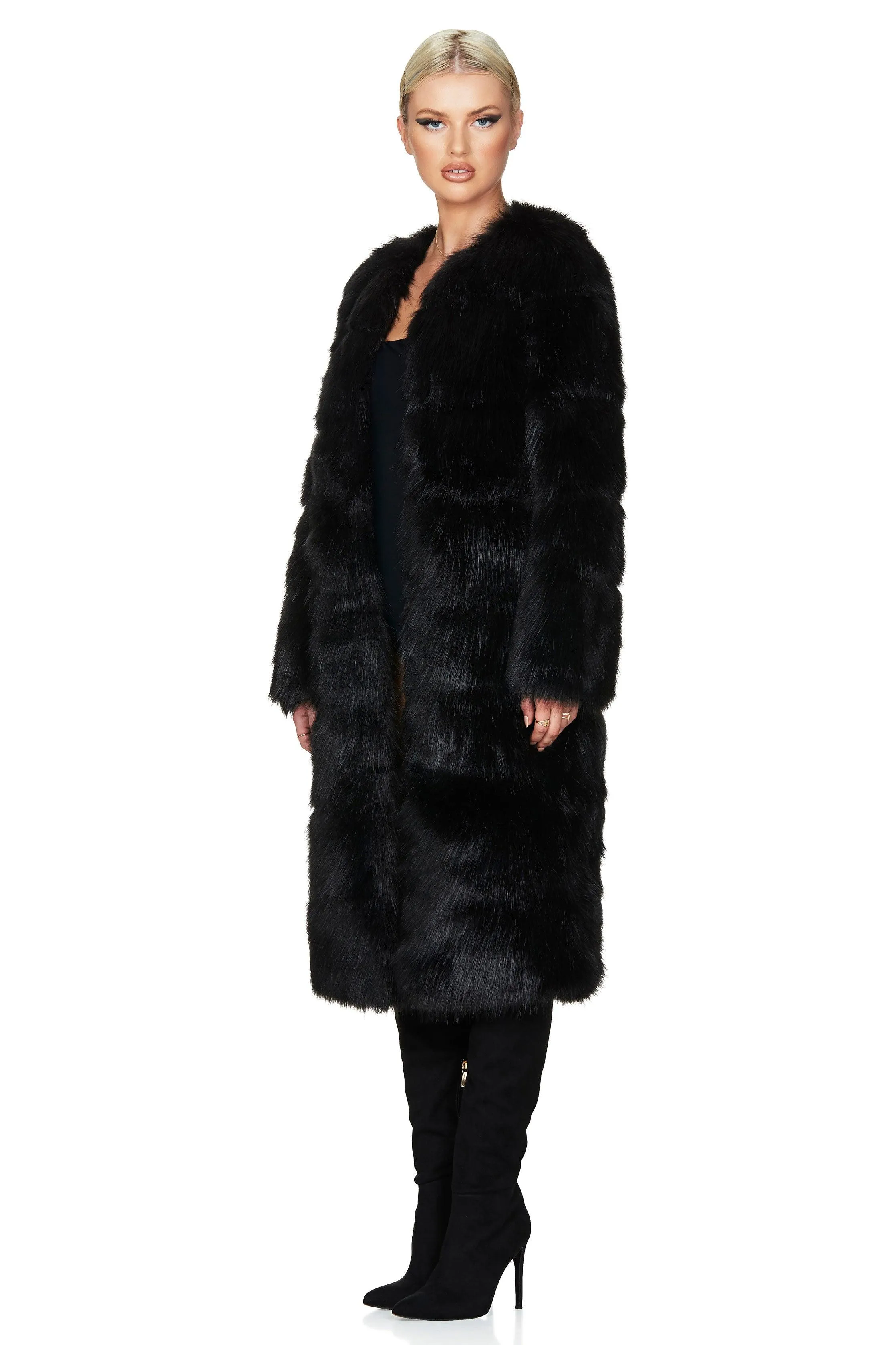 Nookie Tatiana Faux Fur Long Jacket - Black