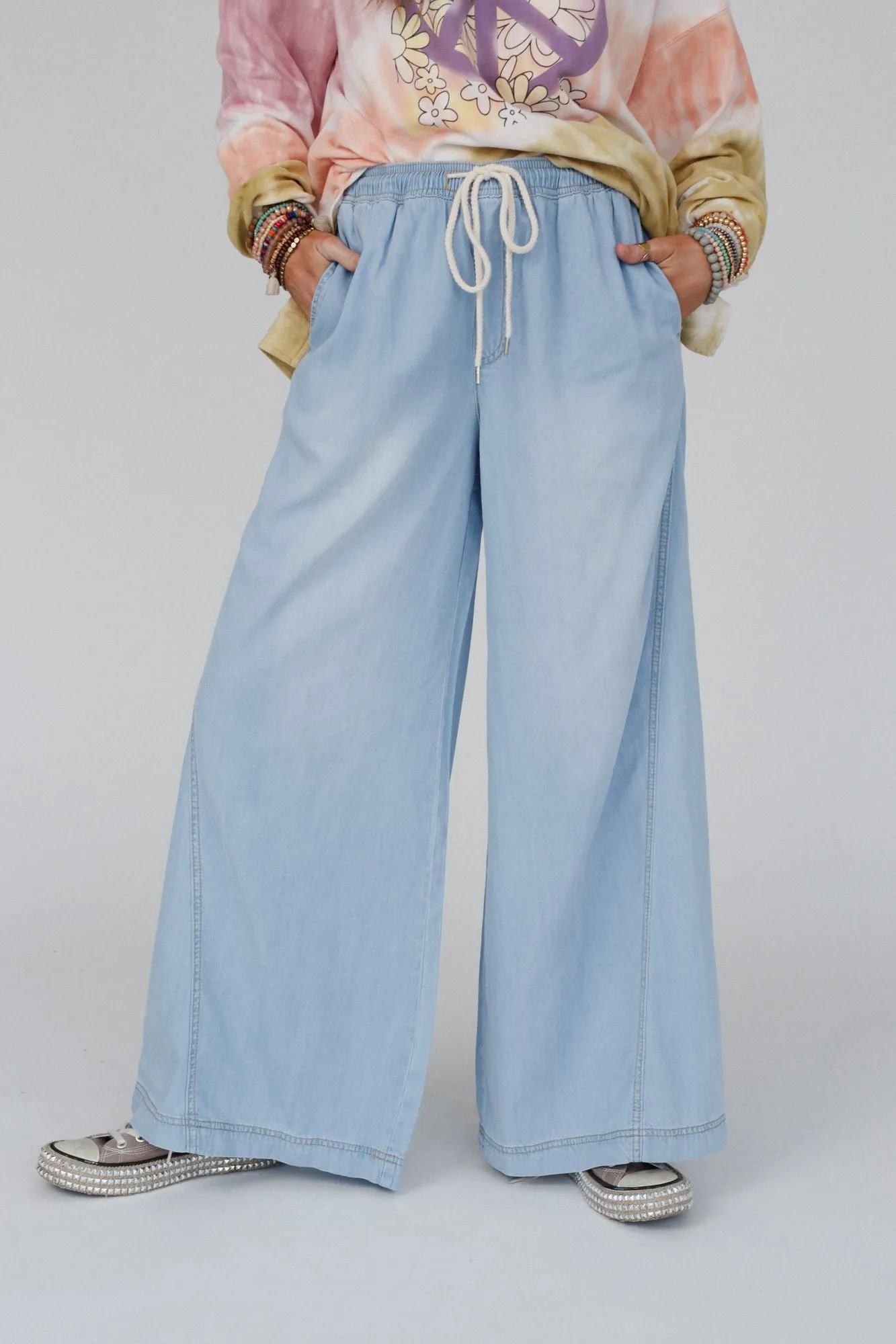 On The Fly Wide Leg Pants - Blue