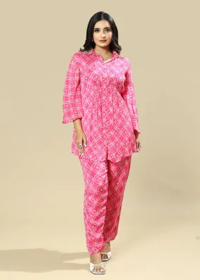 Pink Chinnon Printed and Hand-Embroidered Designer Coordinate Set